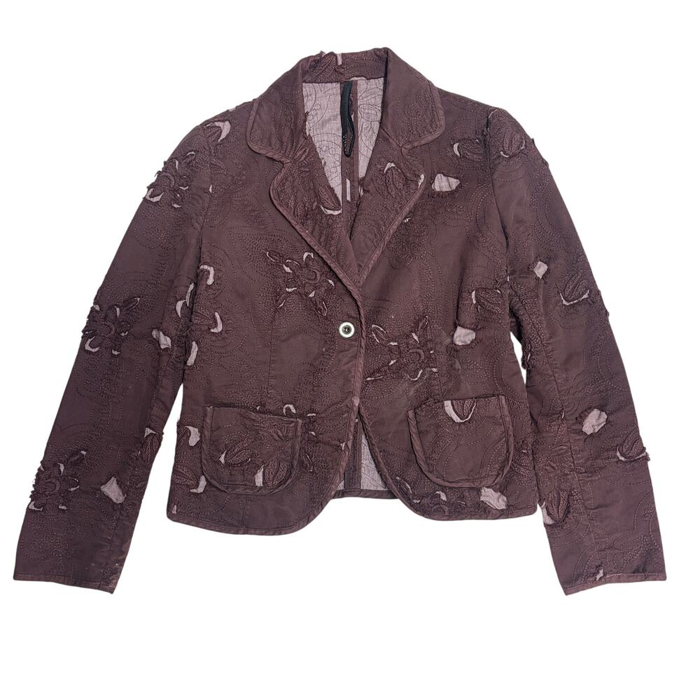Teresa Dainelli Cropped Blazer Womens S Brown Embroidered Floral Italy Classic